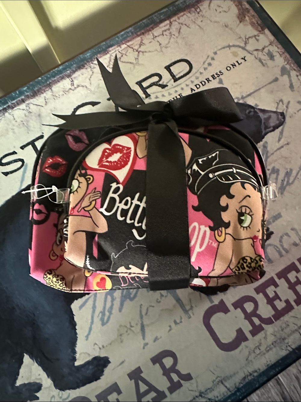 Betty Boop Pink and Black Ribbon Cosmetic Pouch two